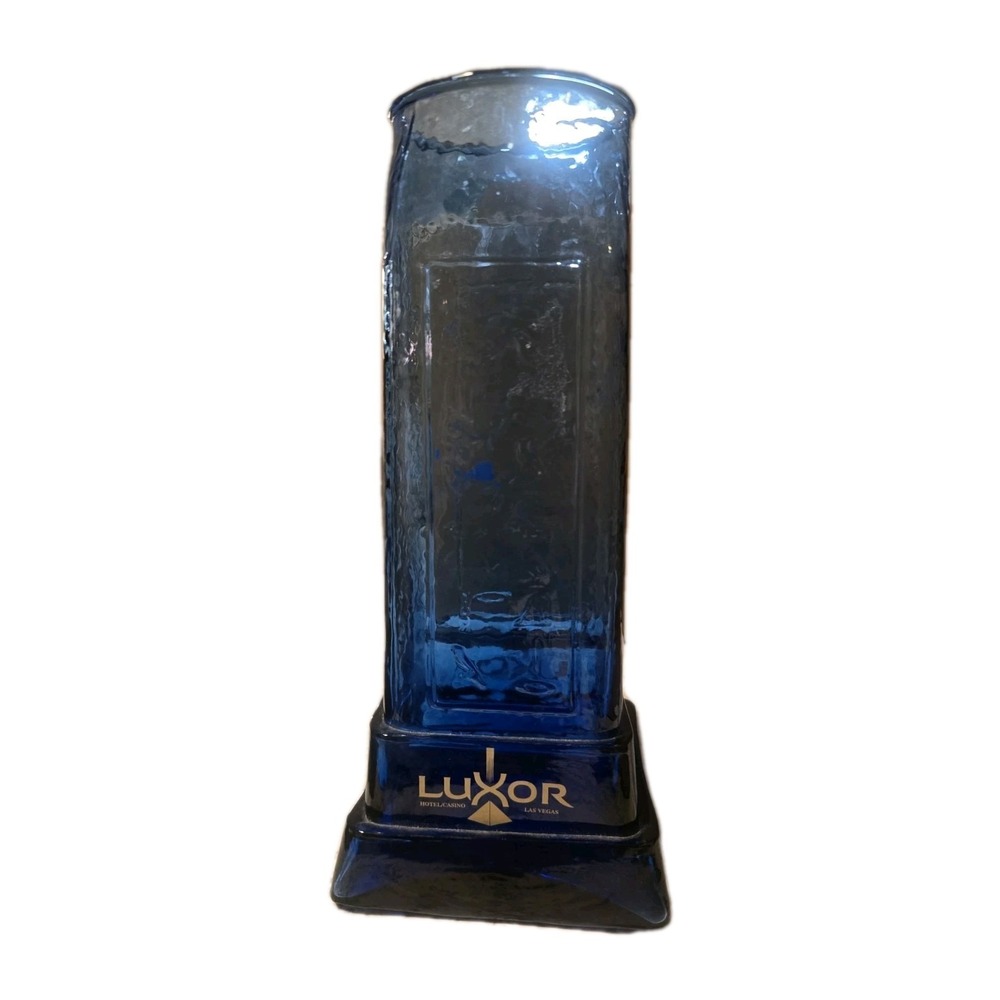 Las Vegas LUXOR Casino Hotel Cobalt Blue Egyptian Design Glass Vase Good Cond